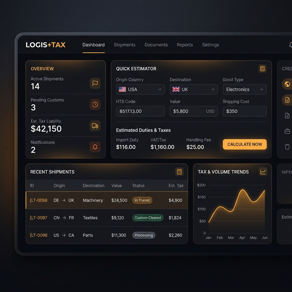 ImportCost Pro dashboard mockup