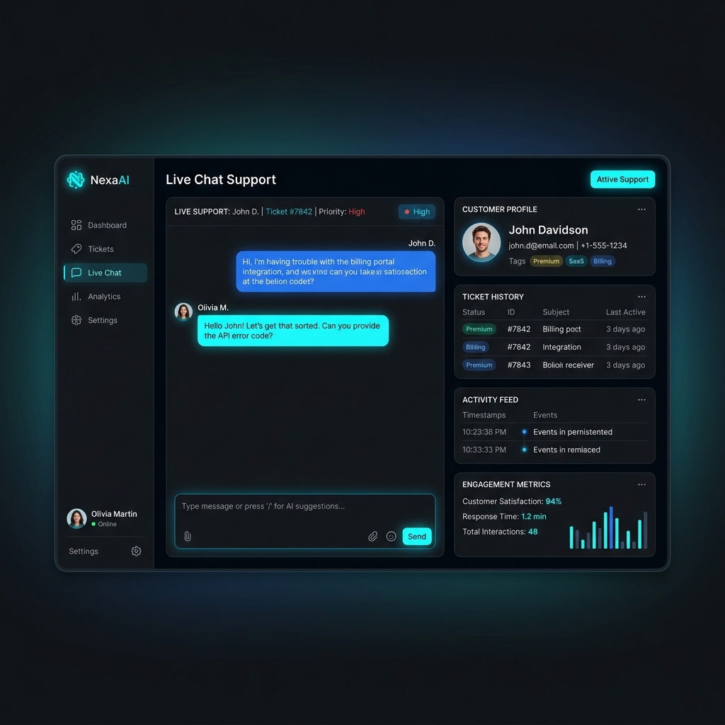 SupportMind AI dashboard mockup
